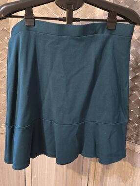 LOFT Teal Ruffled Hem Mini Skirt